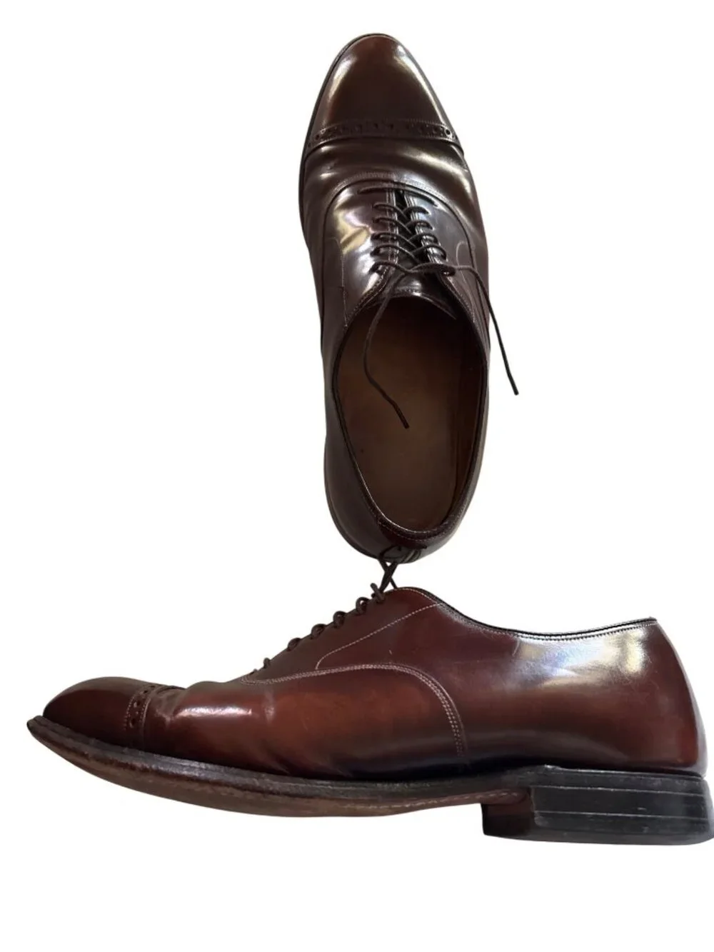 Johnston and Murphy Brown Leather Oxford Cap-Toe Dress Shoes Size 10.5 USA Made